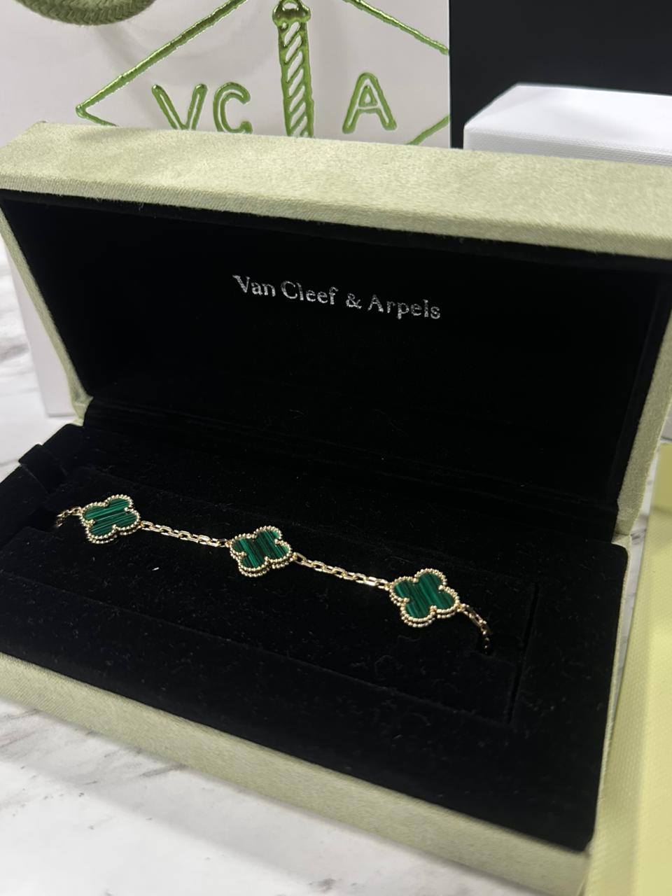 Pulso Van Cleef Plata Dorado/Verde