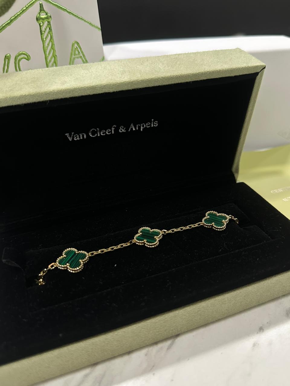 Pulso Van Cleef Plata Dorado/Verde