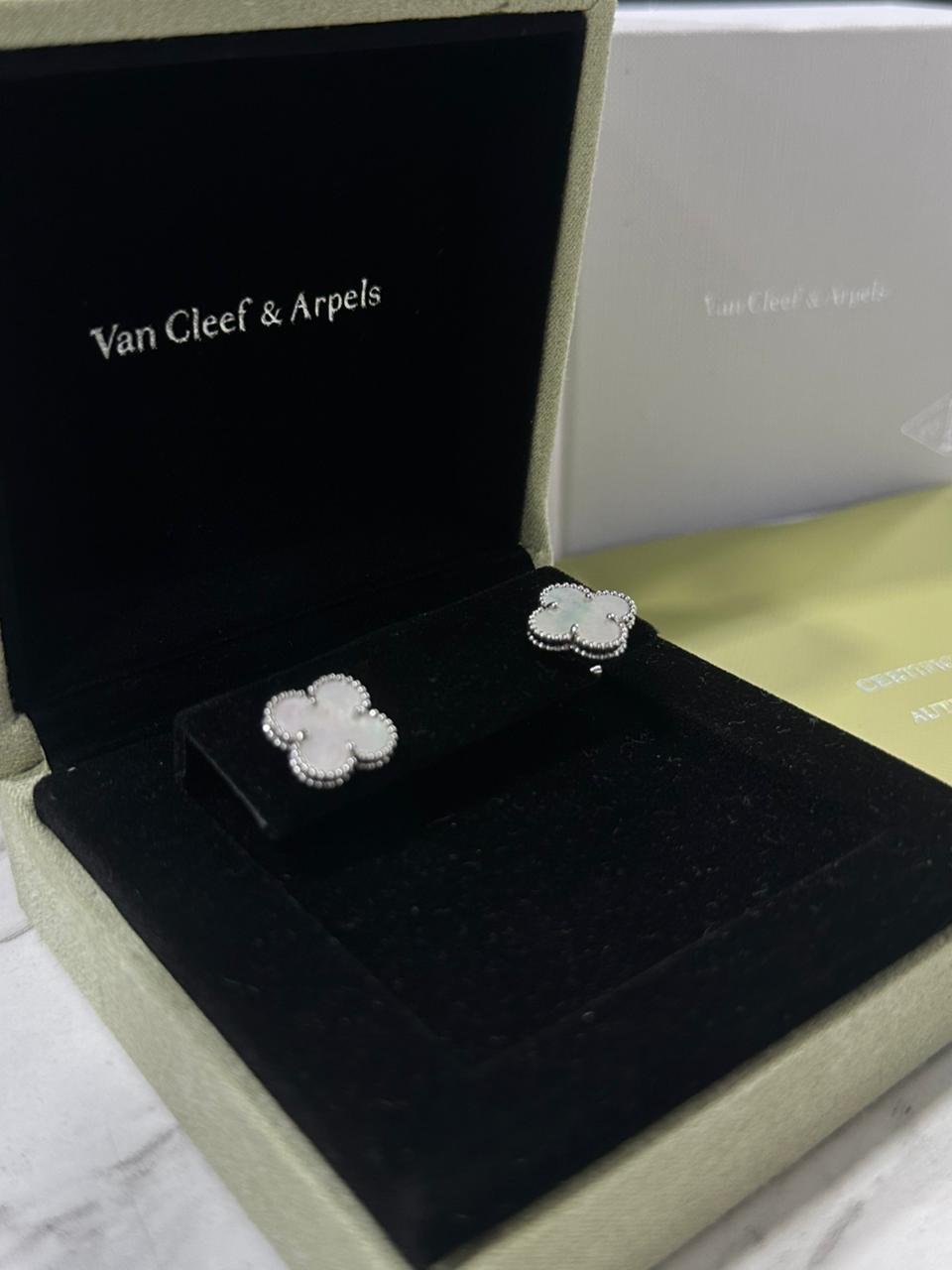 Aretes Van Cleef Plata Blanco