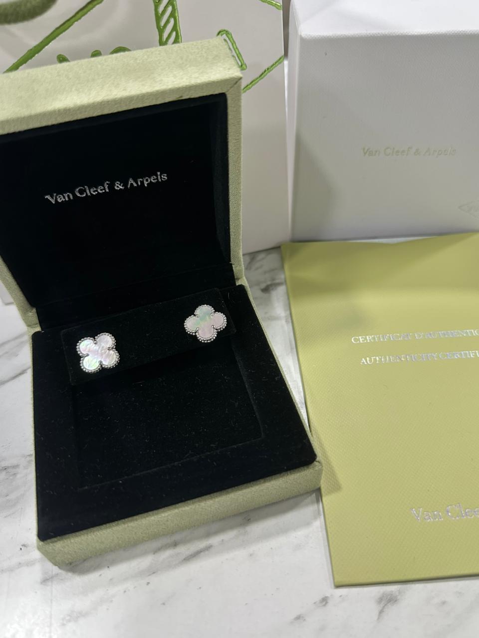 Aretes Van Cleef Plata Blanco
