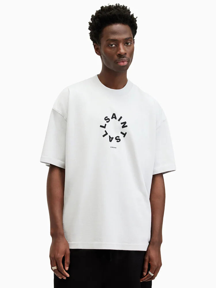 All Saints White Black Text Tee Shirt