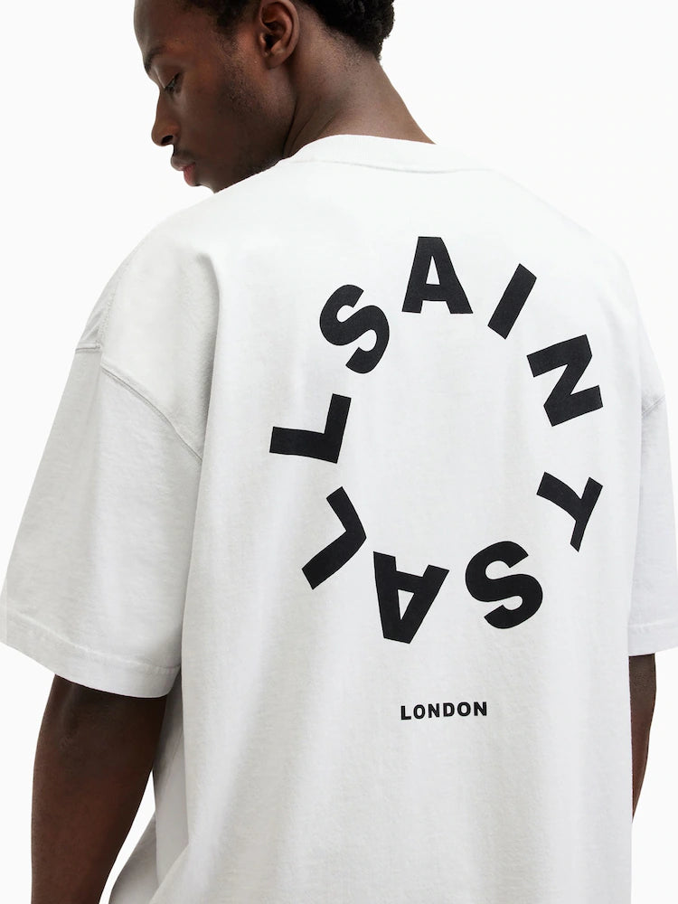 All Saints White Black Text Tee Shirt